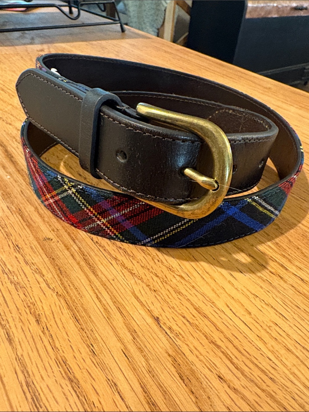 J.Crew Women’s Plaid Trim Leather Belt in Brown and Multicolor